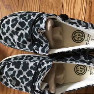 Gray and Black Leopard Print Slip-On Shoes